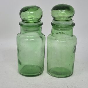 Vintage Green Glass Small Apothecary Jars